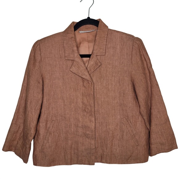 Blazer Jackets & Blazers - Cote Femme Brown Linen Blazer Jacket Casual Women's Size 4 Made In Italy